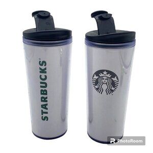 Starbucks Coffee Travel Tumbler Mug 16oz Flip Top Lot of 2 Mermaid‎ Spellout
